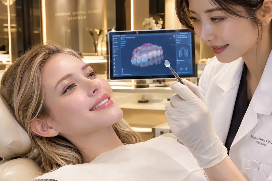 Advanced 3D intraoral scanner and precision ceramic veneer crafting at a Korean dental lab