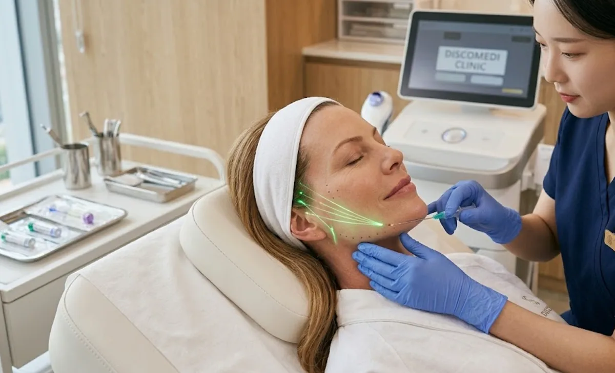 Doctor marking vector design guidelines before a thread lifting procedure