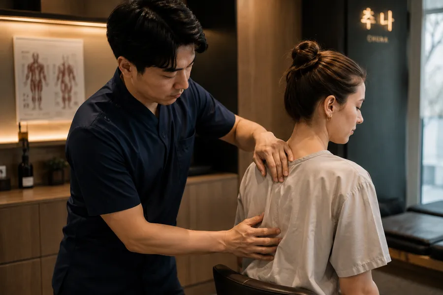 Doctor performing Chuna manual therapy on a patient's back